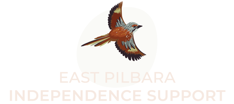 East Pilbara Independence Support stacked inverse logo for dark backgrounds
